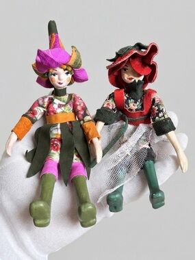 🌸 🌸 SET OF 2 Whimsical 9" Porcelain Art Dolls – Botanical Flower Fairies OOAK 🌸